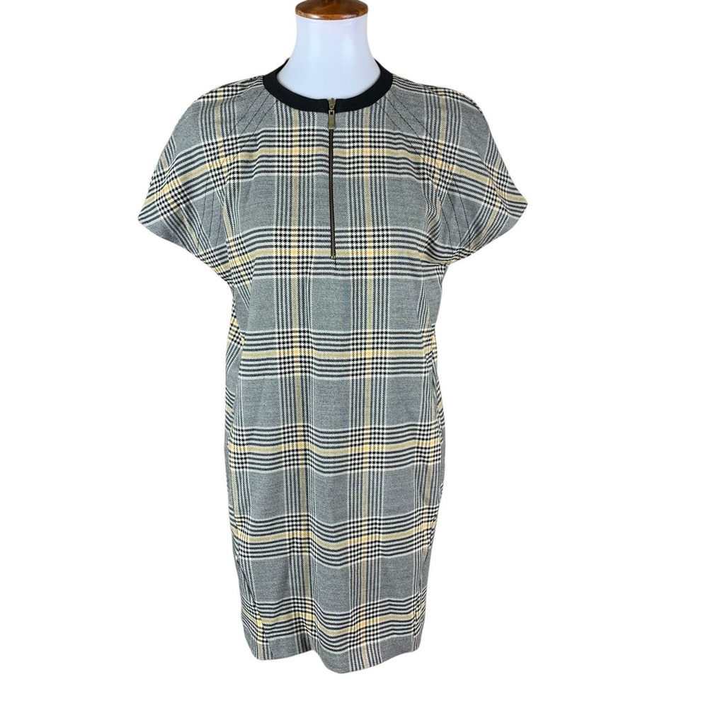 Zara Trf Plaid Zip Front Short Sleeve Mini Dress Preppy Chic Small